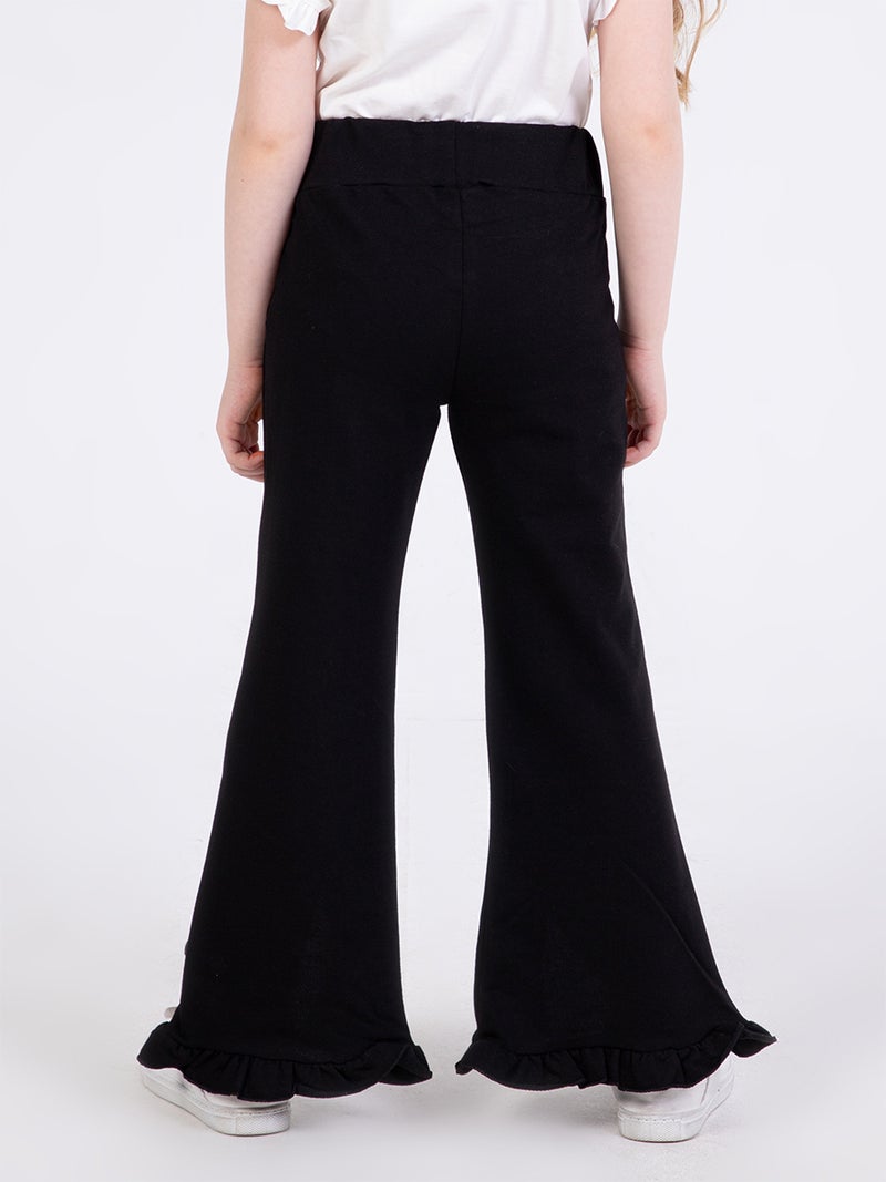 Denokids Girl Black Ruffled Sweat-Pants - Image 3